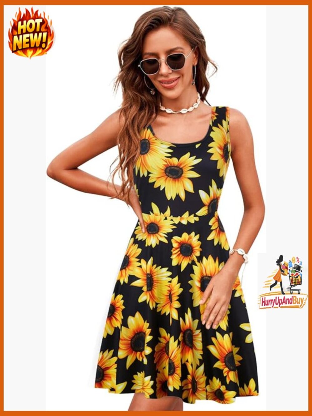 Sleeveless Scoop Neck Flared A-Line Sundress Stretchy Midi Casual Beach Wear